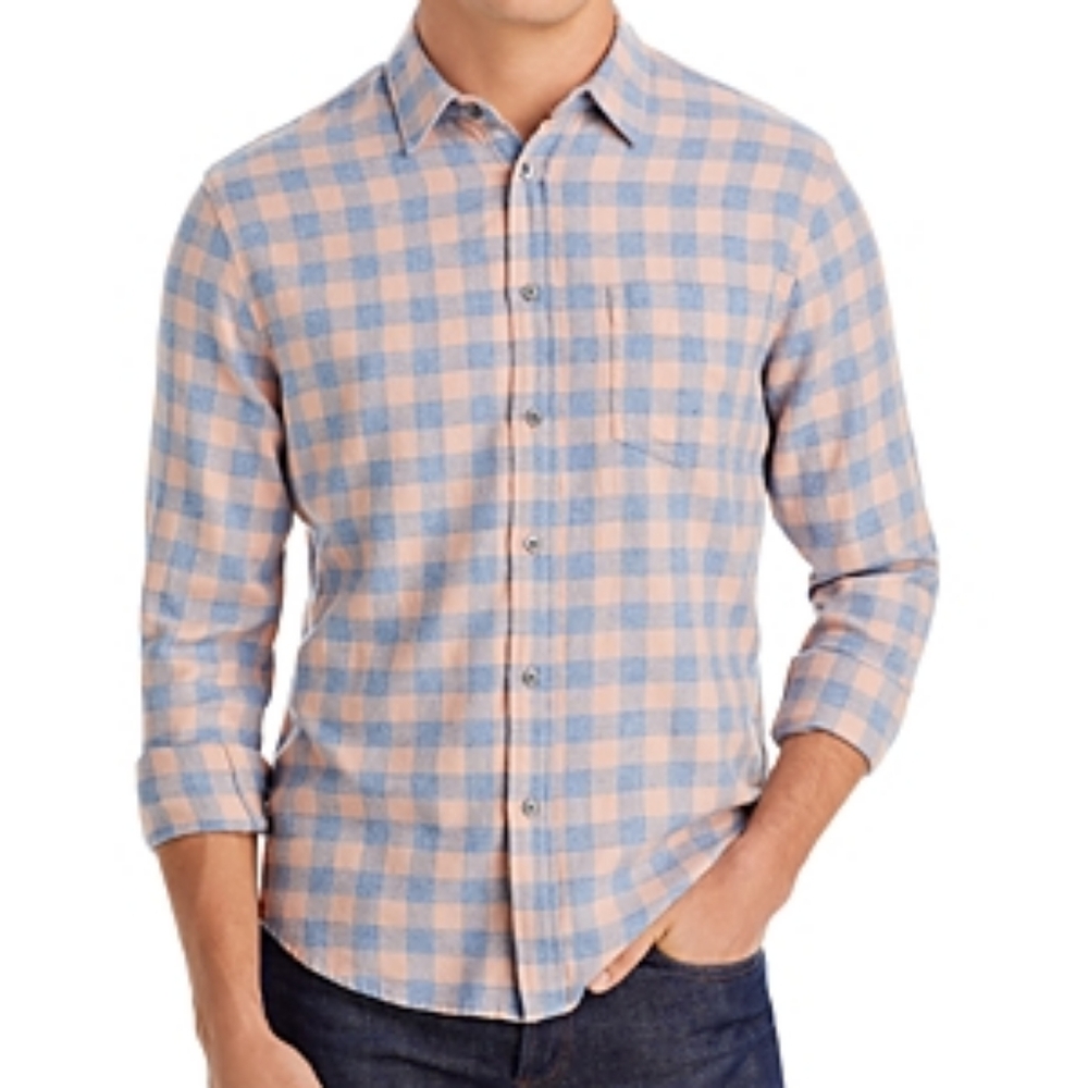 Rails NWOT Lennox Flannel Plaid Shirt Gingham Button Front Peach Blue Large L